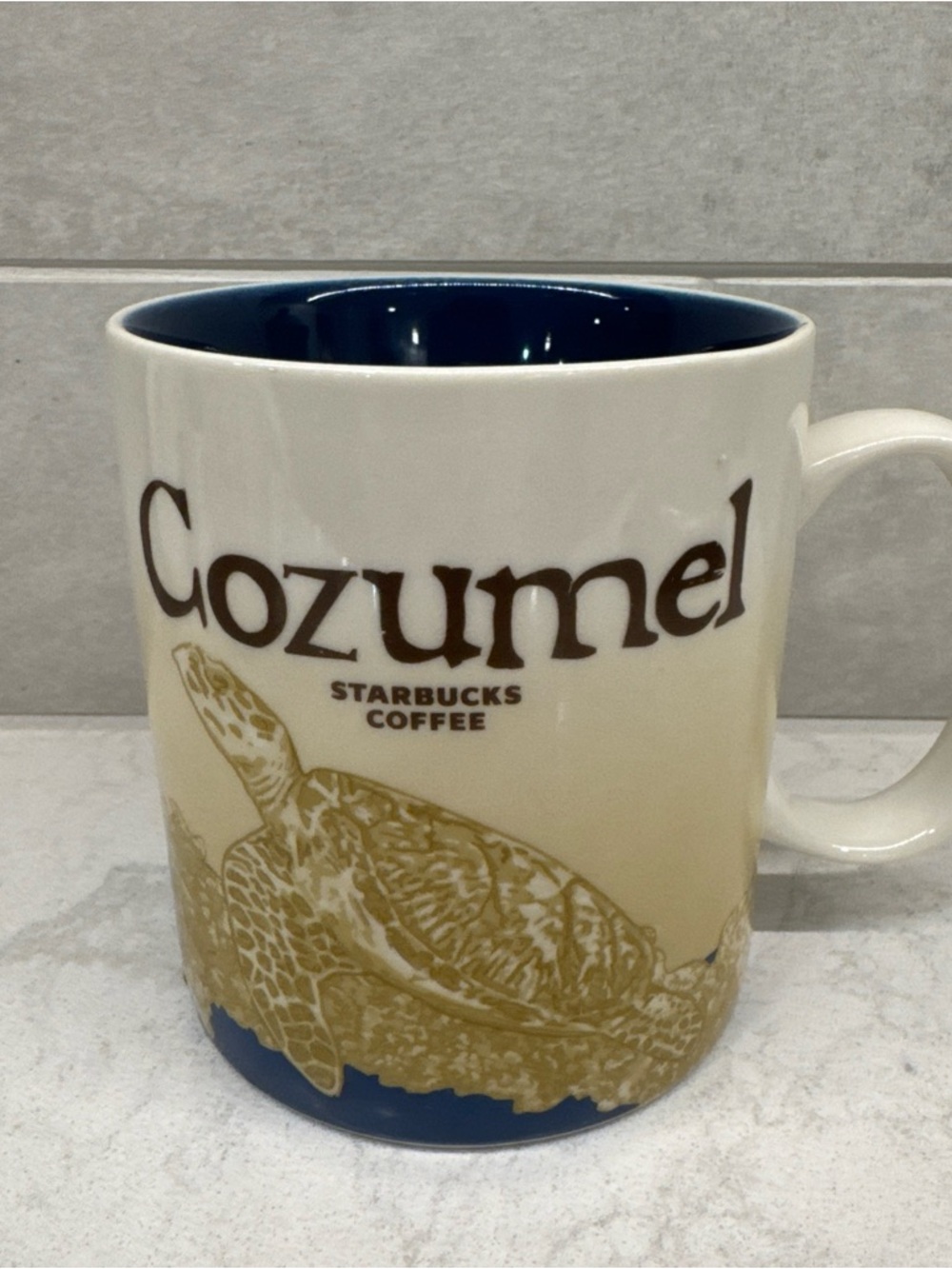 Starbucks Cozumel Ceramic Mug - Cream Exterior with Blue Interior